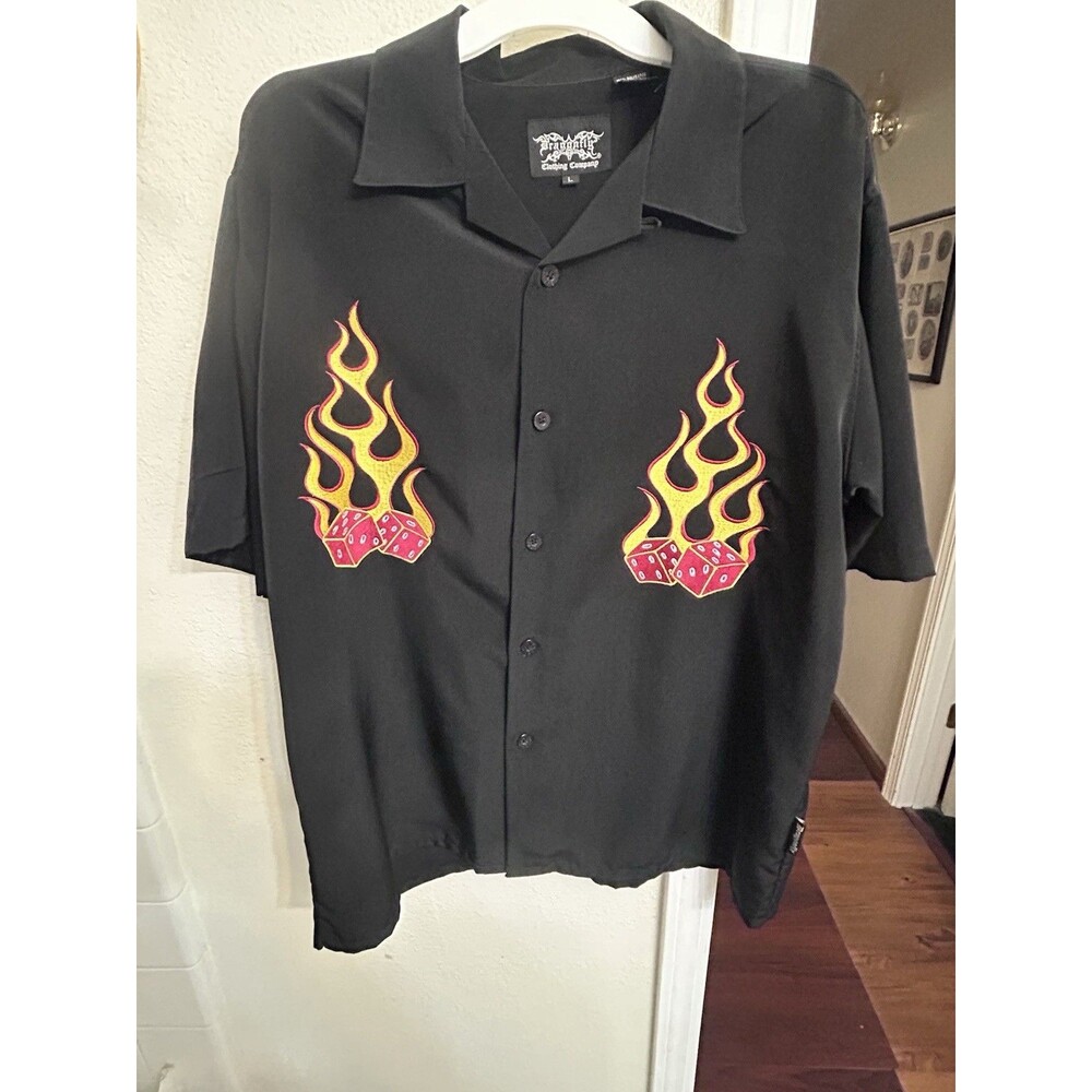 Dragonfly Shirt Mens L Flaming Dice Retro Y2K Short Sleeve. Used - Picture 6 of 10
